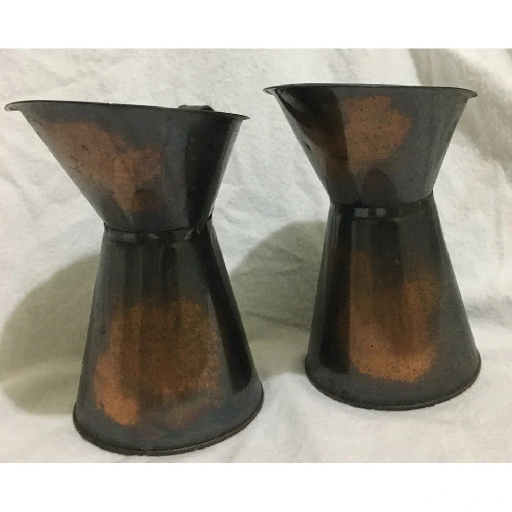 Vintage Rustic Copper and Brass Pitchers Primitive Patina Farmhouse Decor